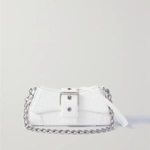 Authentic White Balenciaga Lindsay Croc Embossed Shoulder Bag